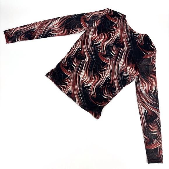 Rachel Zoe NWT Brown, White, and Black Swirl Pattern Long Sleeve Top, Small - Picture 2 of 16